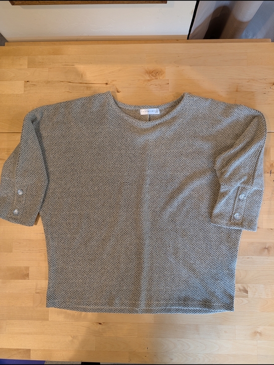 retrology Tops - Retrology-Textured Tan Speckled Knit Top with Buttoned 3/4 Sleeves